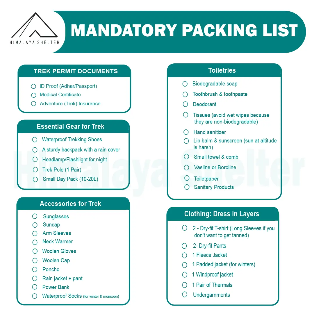 Mandatory Backpacking List for Rupi Pass Trek