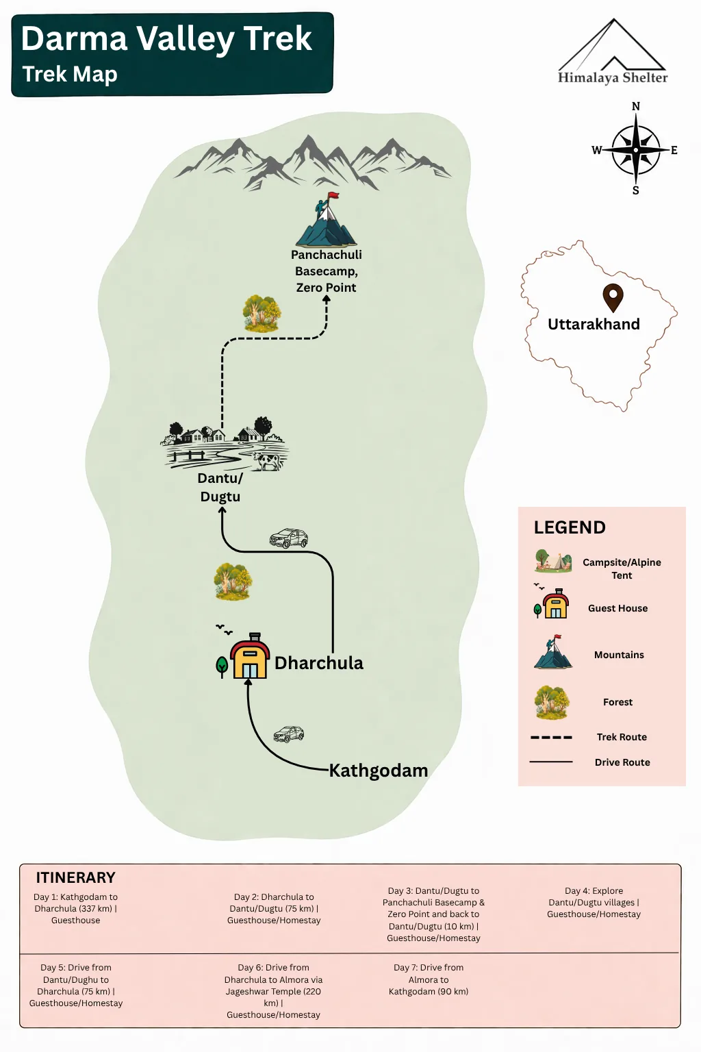 darma valley trek route map