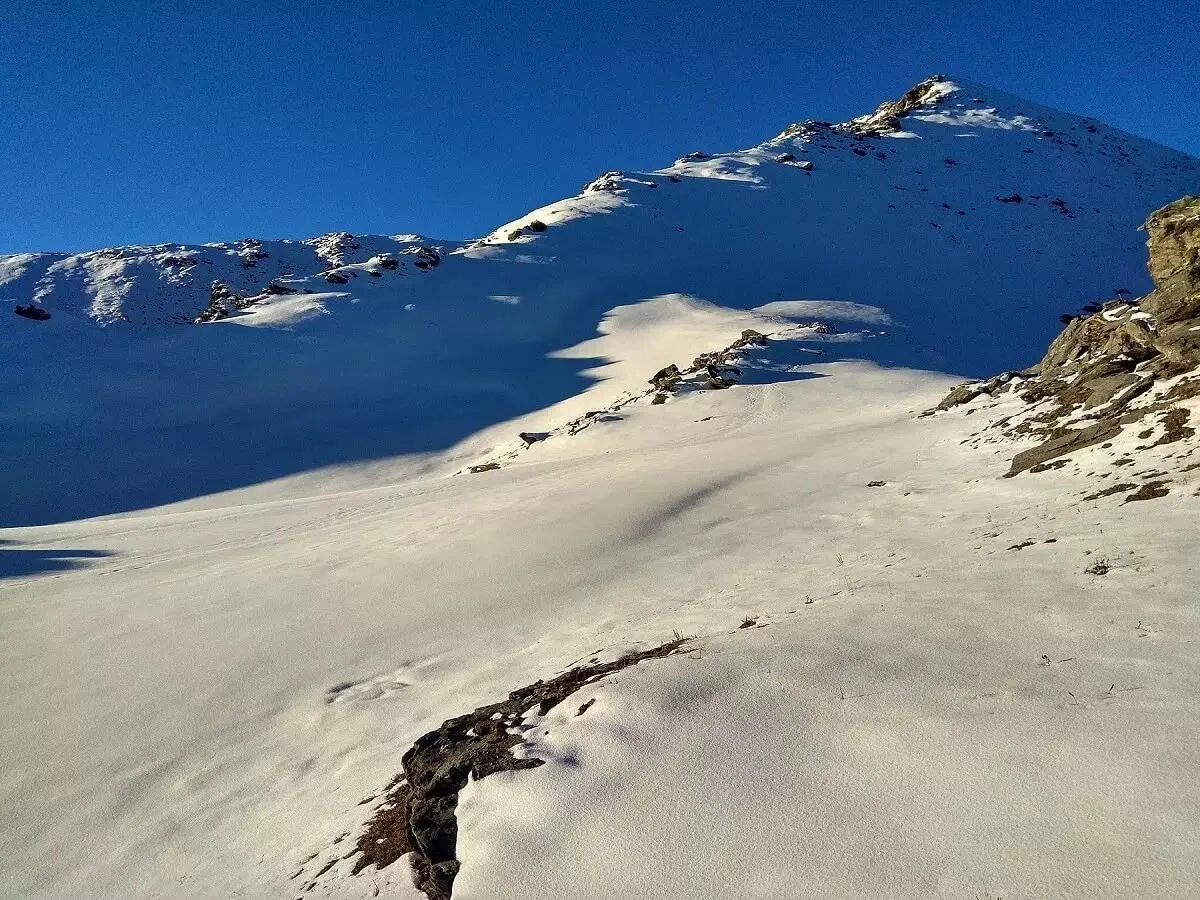 Kedarkantha peak and snow slopes, showing the weather month by month in winter