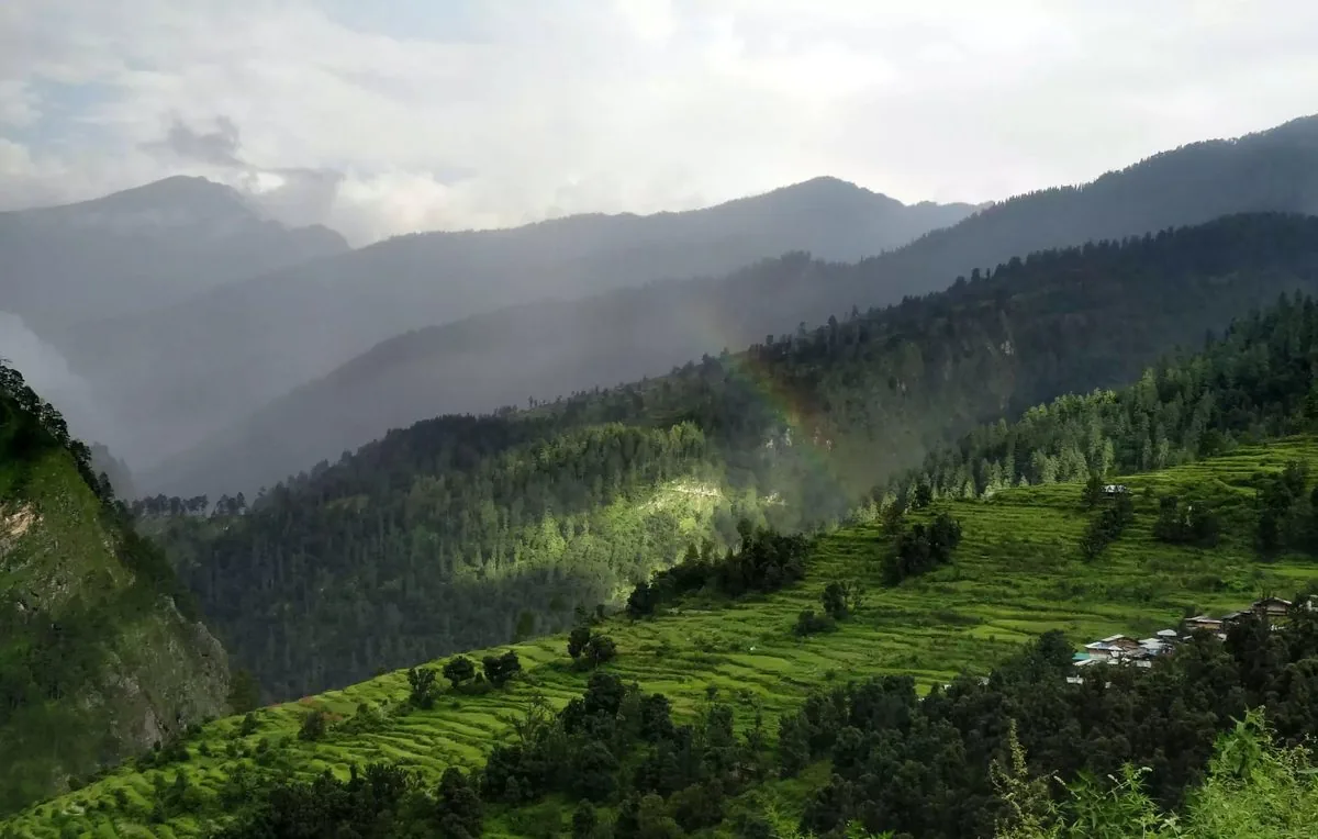 Green hills around Sankri, the Kedarkantha base, after the monsoon